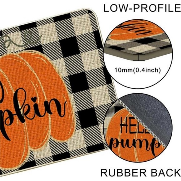 Halloween Buffalo Plaid Pumpkin Hello Door Mat Floor Mat 17x29" Home Decor Gift - Picture 4 of 7